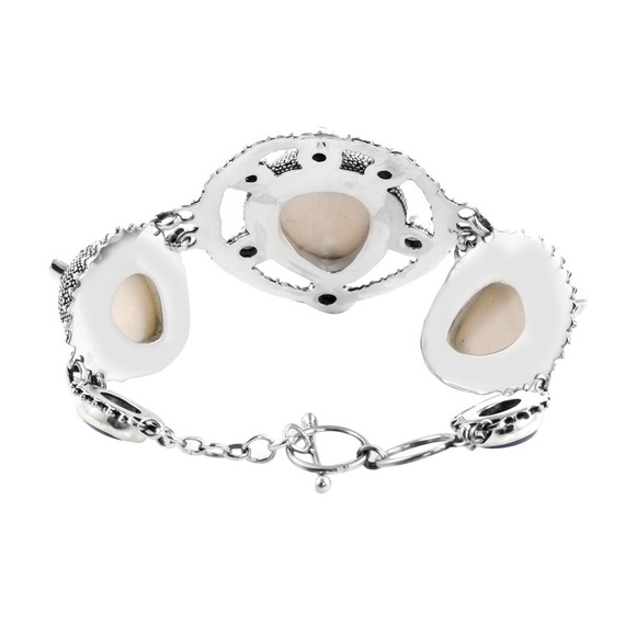 BALI GODDESS Carved Bone and Multi‎ Gemstone Toggle Clasp Bracelet - Picture 5 of 6